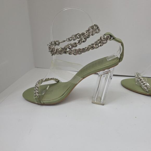Cape Robbin Silver Green 4.5"block clear heel ankle strap shoe WOMEN Size 7.5 - Picture 6 of 9